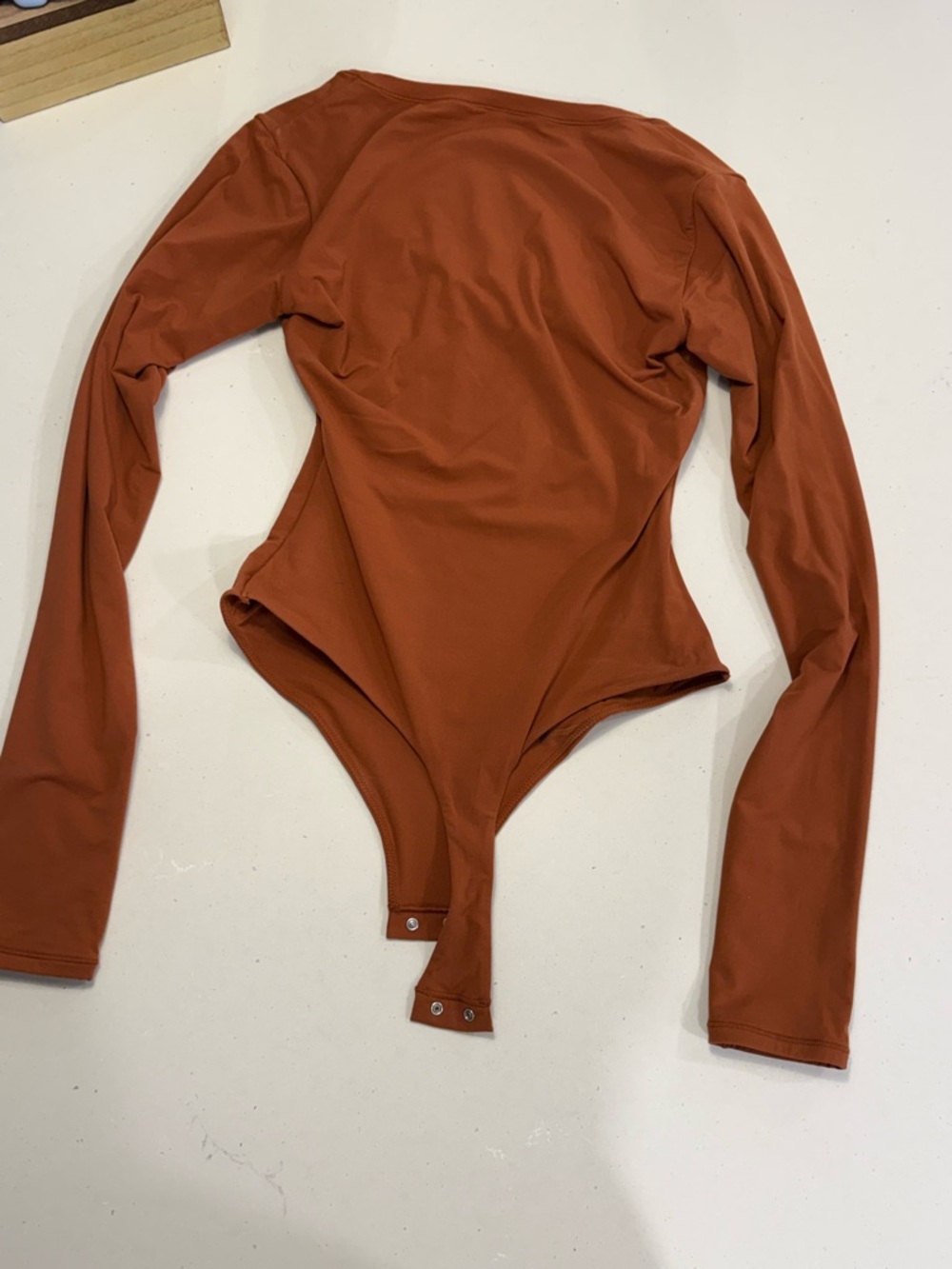 SKIMS Long-Sleeve One-Piece Bodysuit in Rust